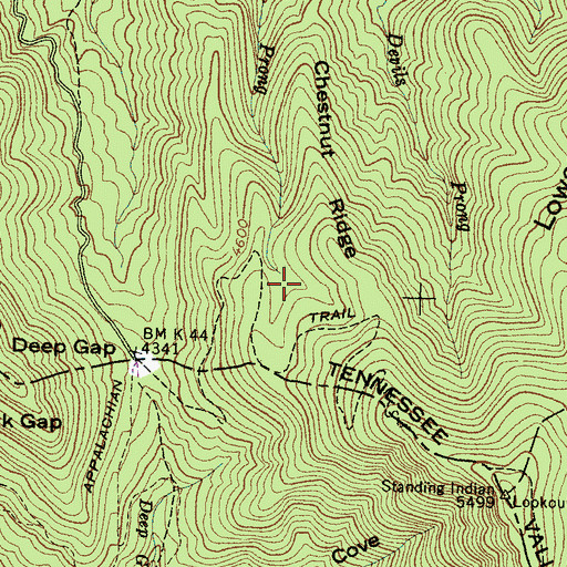 Topographic Map of Standing Indian Shelter, NC