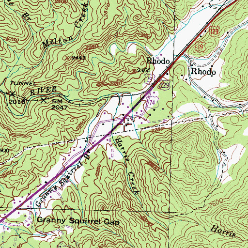 Topographic Map of Rhodo School, NC