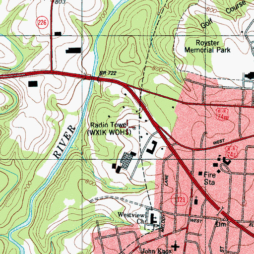 Topographic Map of WXIK-FM (Shelby), NC