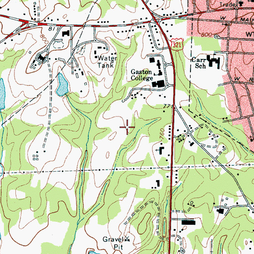 Topographic Map of WSGE-FM (Dallas), NC
