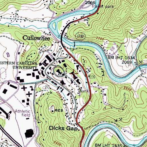 Topographic Map of WWCU-FM (Cullowhee), NC