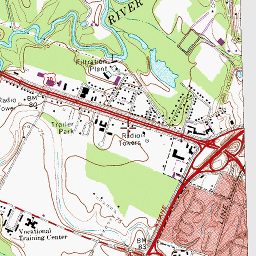 Topographic Map of WEQR-FM (Goldsboro), NC