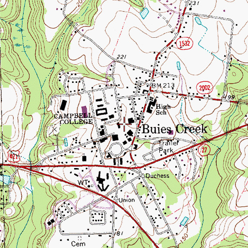 Topographic Map of WCCE-FM (Buies Creek), NC