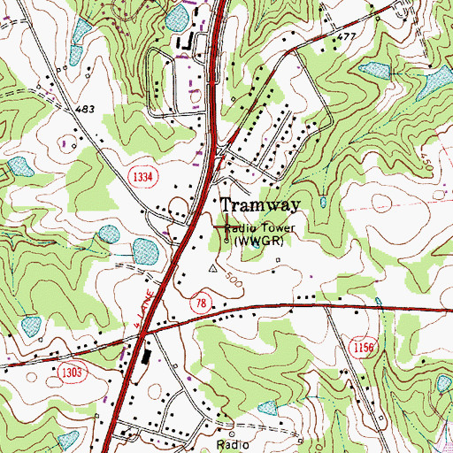 Topographic Map of WFJA-FM (Sanford), NC