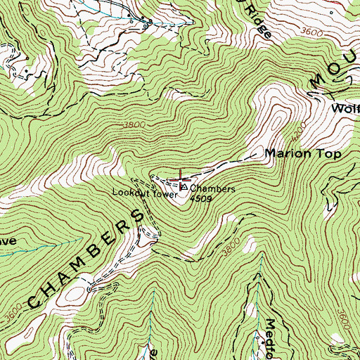 Topographic Map of WQNS-FM (Waynesville), NC
