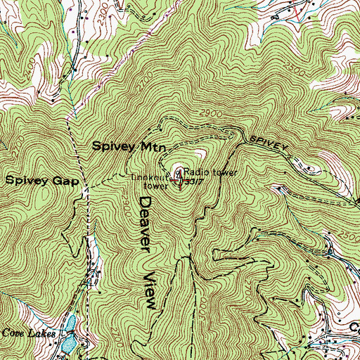 Topographic Map of WBMU-FM (Asheville), NC
