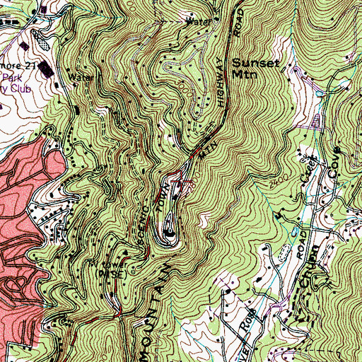 Topographic Map of WUNF-FM (Asheville), NC