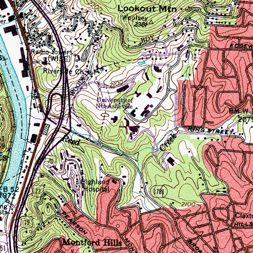 Topographic Map of WUNF-FM (Asheville), NC