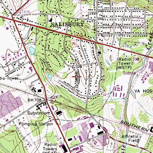 Topographic Map of WRDX-FM (Salisbury), NC