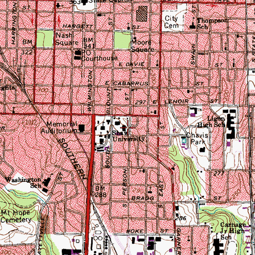Topographic Map of WSHA-FM (Raleigh), NC