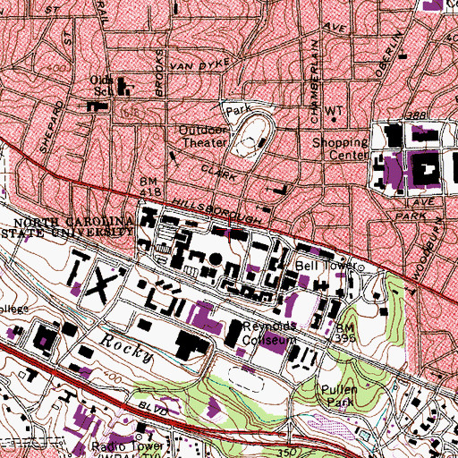 Topographic Map of WKNC-FM (Raleigh), NC