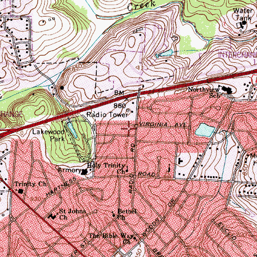 Topographic Map of WFMX-FM (Statesville), NC