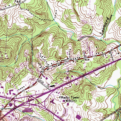 Topographic Map of WLXN-FM (Lexington), NC
