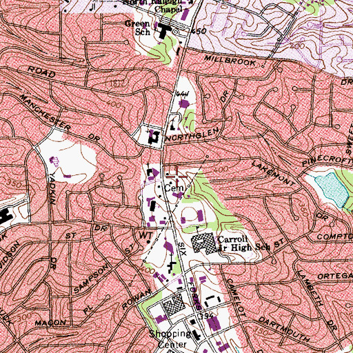 Topographic Map of WCPE-FM (Raleigh), NC