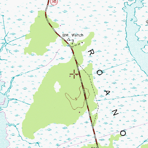 Topographic Map of WOBR-FM (Wanchese), NC