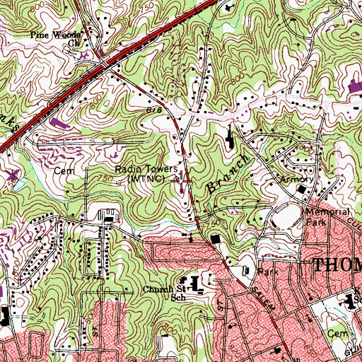 Topographic Map of WEYE-FM (Thomasville), NC