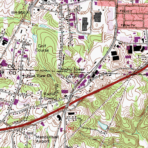 Topographic Map of WHPE-FM (High Point), NC