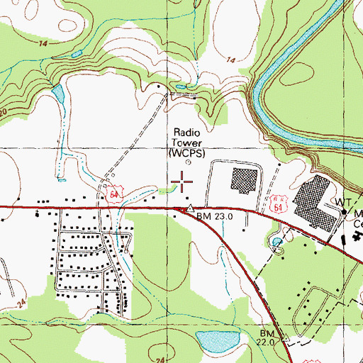 Topographic Map of WKTC-FM (Tarboro), NC