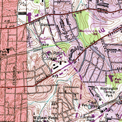 Topographic Map of WWIH-FM (High Point), NC