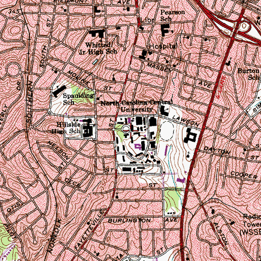 Topographic Map of WAFR-FM (Durham), NC