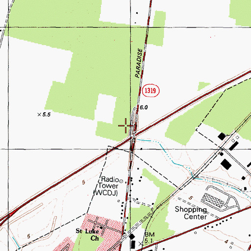 Topographic Map of WZBO-FM (Edenton), NC