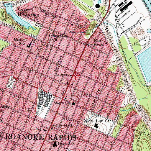 Topographic Map of WPGT-FM (Roanoke Rapids), NC