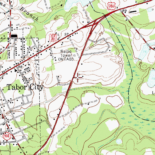 Topographic Map of WTAB-AM (Tabor City), NC