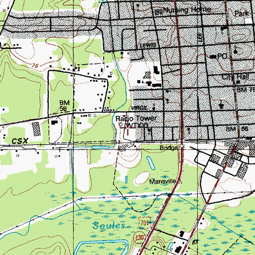 Topographic Map of WTXY-AM (Whiteville), NC