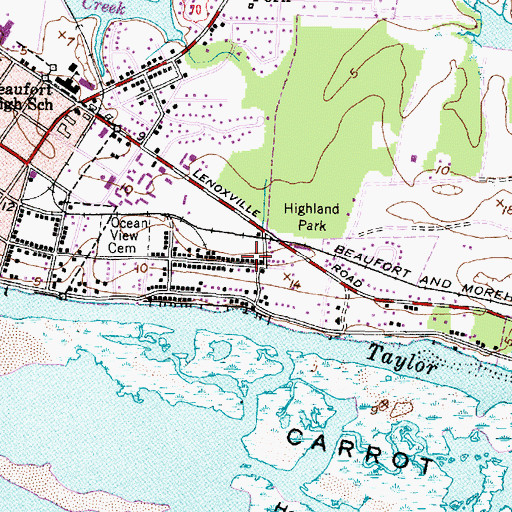 Topographic Map of WBMA-AM (Beaufort), NC