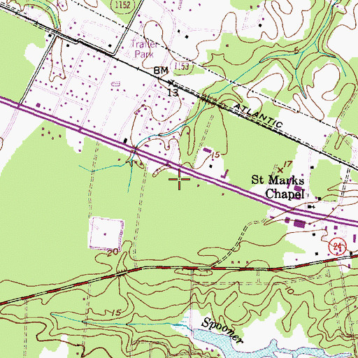 Topographic Map of WMBL-AM (Morehead City), NC