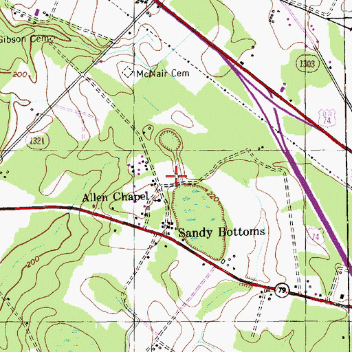 Topographic Map of WEWO-AM (Laurinburg), NC