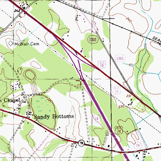Topographic Map of WLNC-AM (Laurinburg), NC