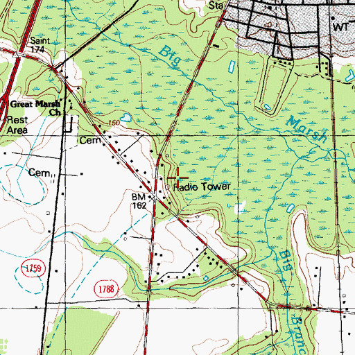 Topographic Map of WNCR-AM (Saint Pauls), NC