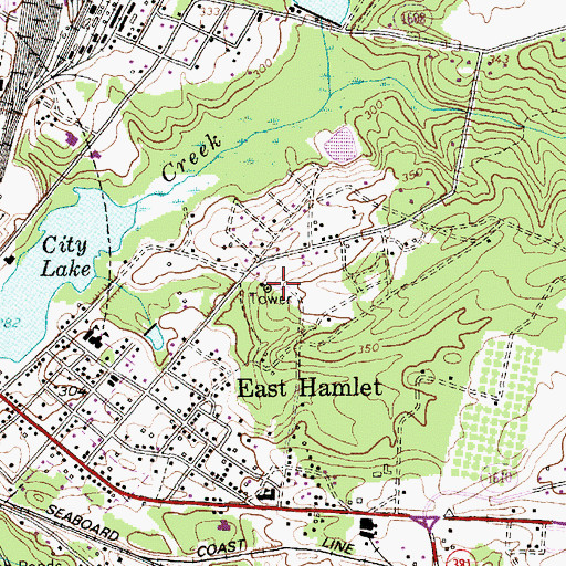 Topographic Map of WKDX-AM (Hamlet), NC