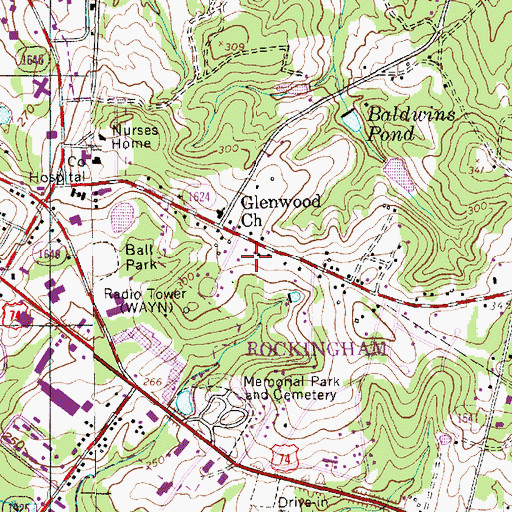 Topographic Map of WAYN-AM (Rockingham), NC