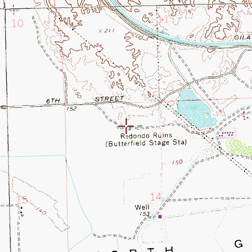 Topographic Map of Redondo Ruins, AZ