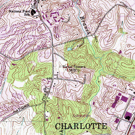 Topographic Map of WBT-AM (Charlotte), NC