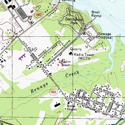 Topographic Map of WRNB-AM (New Bern), NC