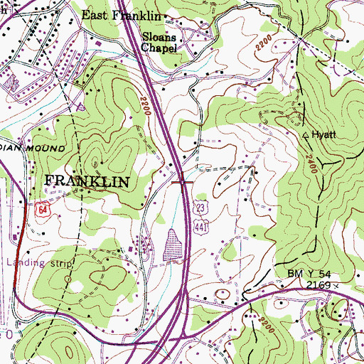 Topographic Map of WLTM-AM (Franklin), NC