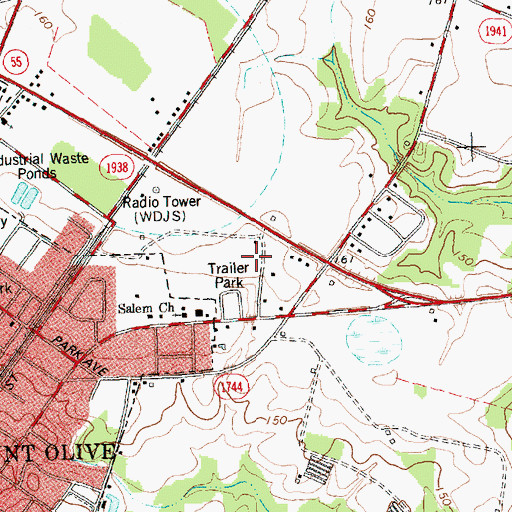 Topographic Map of WDJS-AM (Mount Olive), NC