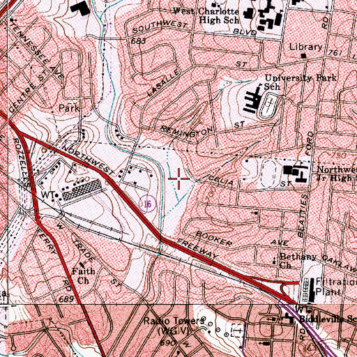 Topographic Map of WHVN-AM (Charlotte), NC