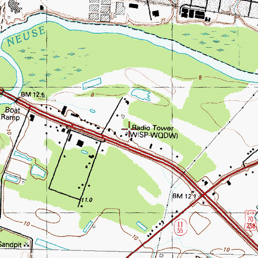 Topographic Map of WISP-AM (Kinston), NC