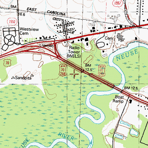 Topographic Map of WELS-AM (Kinston), NC