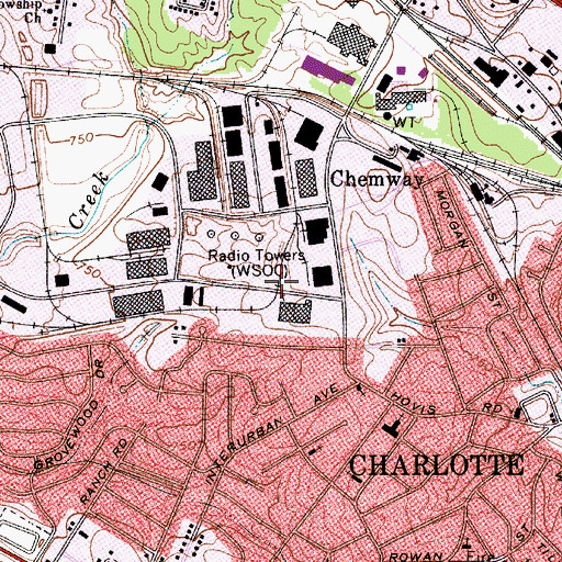 Topographic Map of WSOC-AM (Charlotte), NC