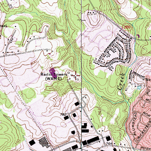 Topographic Map of WAME-AM (Charlotte), NC