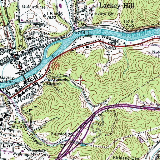 Topographic Map of WBHN-AM (Bryson City), NC