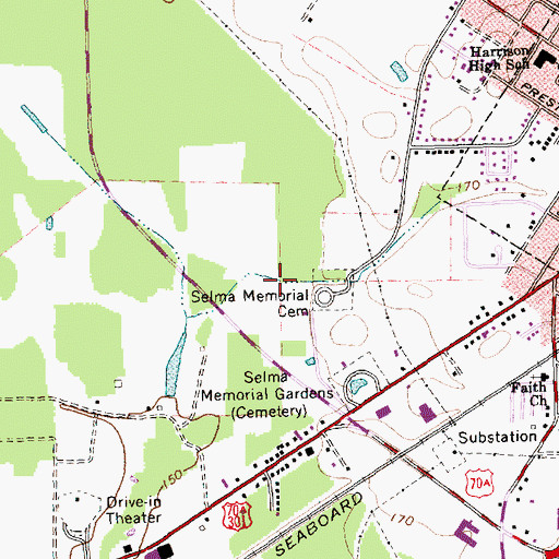 Topographic Map of WBZB-AM (Selma), NC