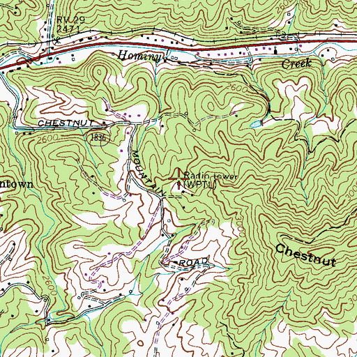 Topographic Map of WPTL-AM (Canton), NC