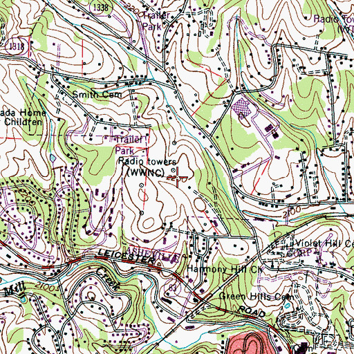 Topographic Map of WWNC-AM (Asheville), NC