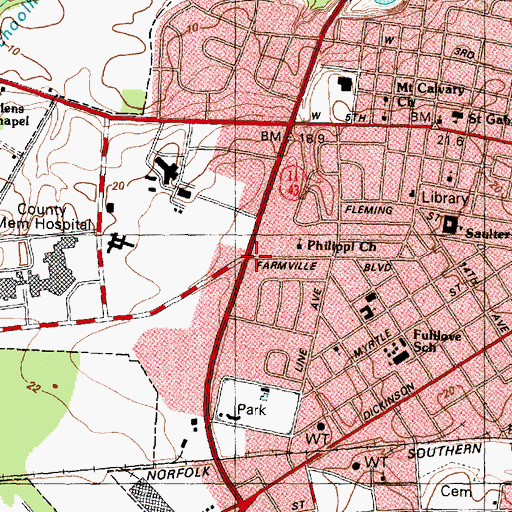 Topographic Map of WBZQ-AM (Greenville), NC
